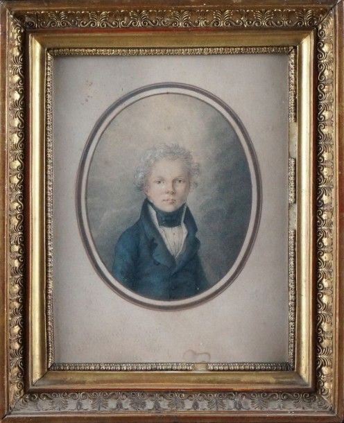 Ecole FRANCAISE vers 1800 
PORTRAIT DE JEUNE HOMME 
Lithographie en couleurs. Ca&hellip;