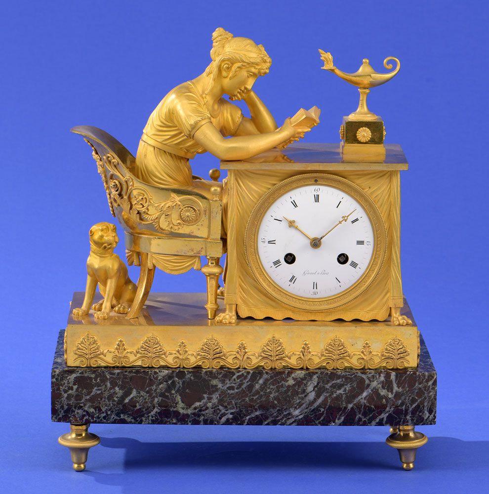 Pendule, Lectura von Gerard 杰勒德-巴黎的 Lectura 摆钟，19 世纪早期。
鎏金青铜表壳，大理石底座。珐琅表盘。有签名（见 &hellip;