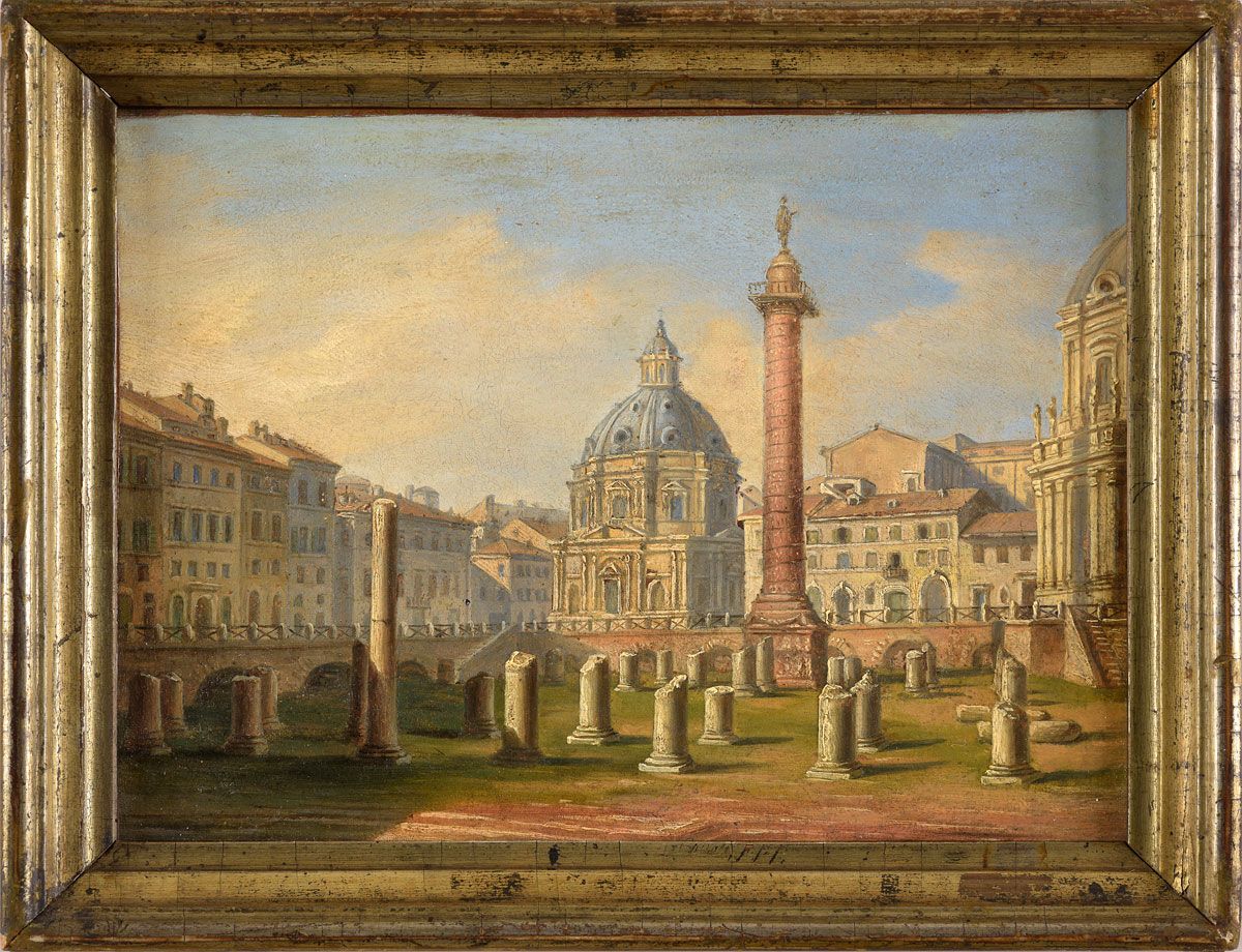 Zwei Gemälde Deux peintures Vers 1800
Forum Trajano et colline du Palatin.
Huile&hellip;