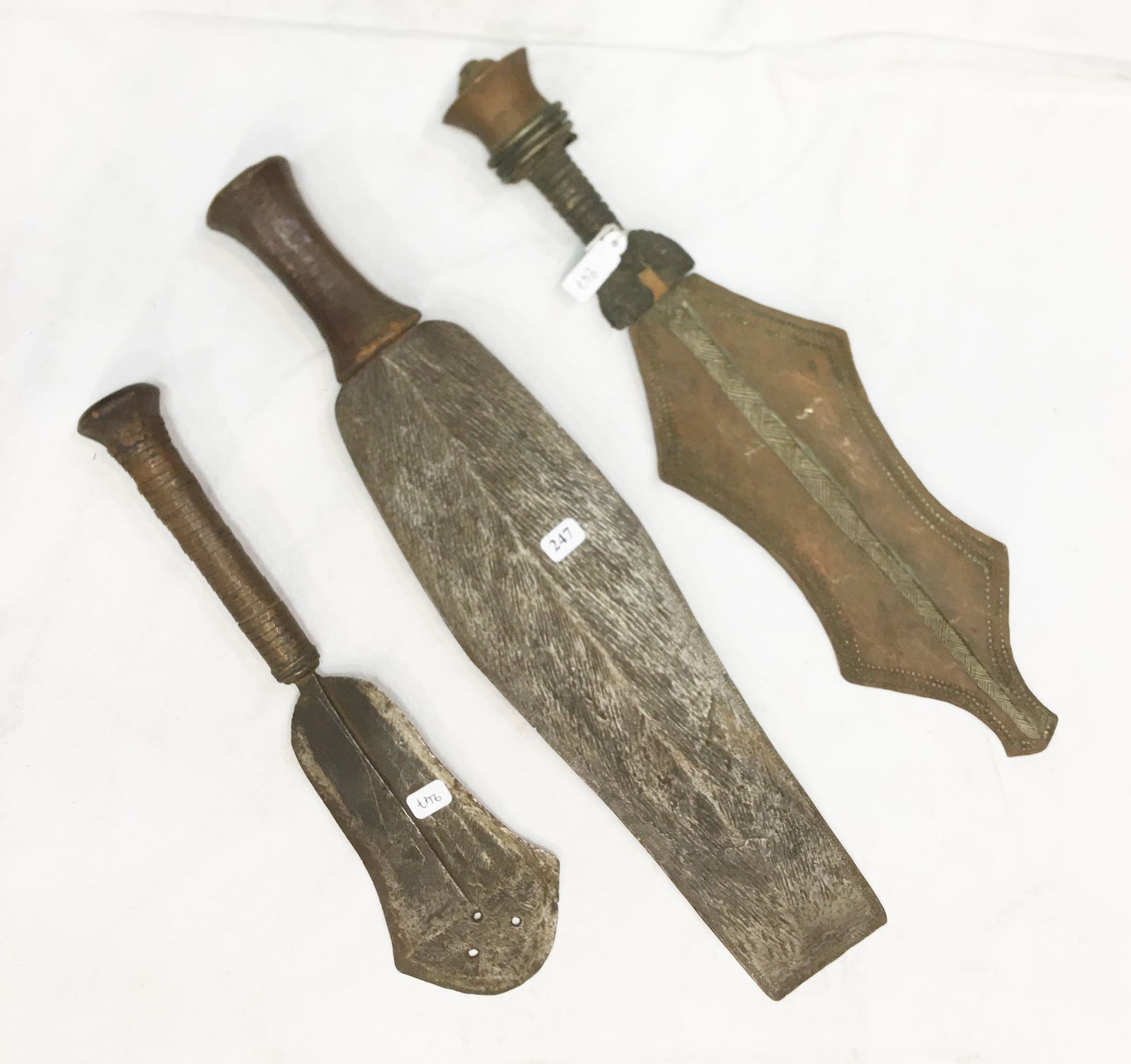 Null Set of three knives, one with a copper blade (coin), wood, iron and copper.&hellip;