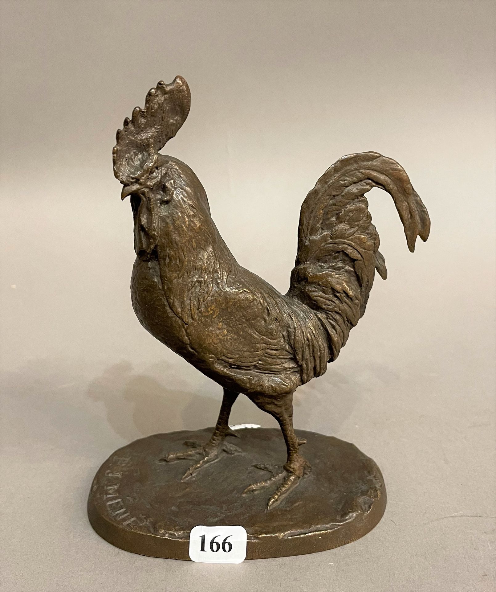 Null 皮埃尔-儒勒（1810-1879）:

19世纪末在露台上签名的铜制 "公鸡"。

H.15厘米，长11厘米