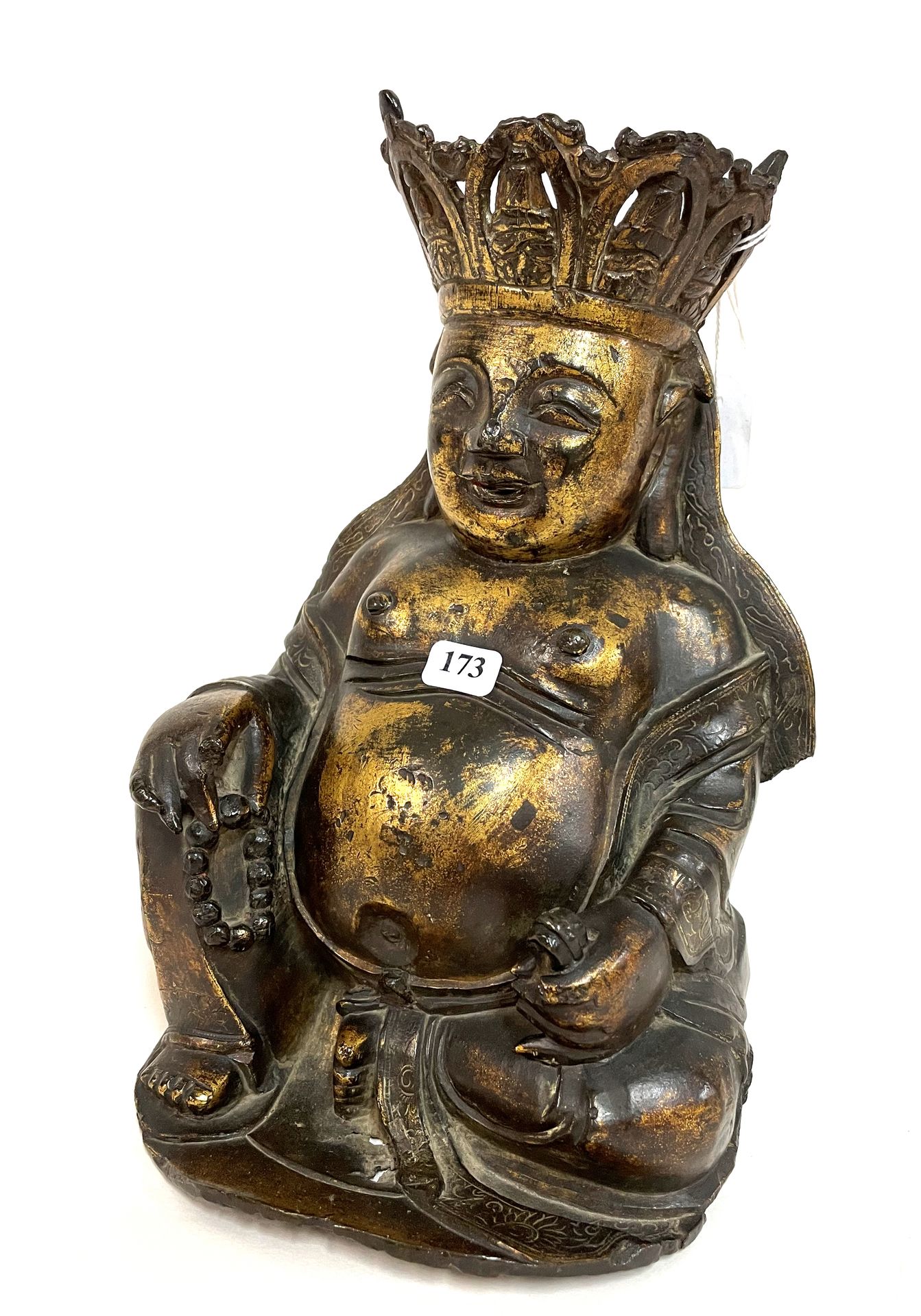 CHINE – statuette de Budaï en bronze doré - époque Ming (1368-1644) – H. 21 cm (&hellip;