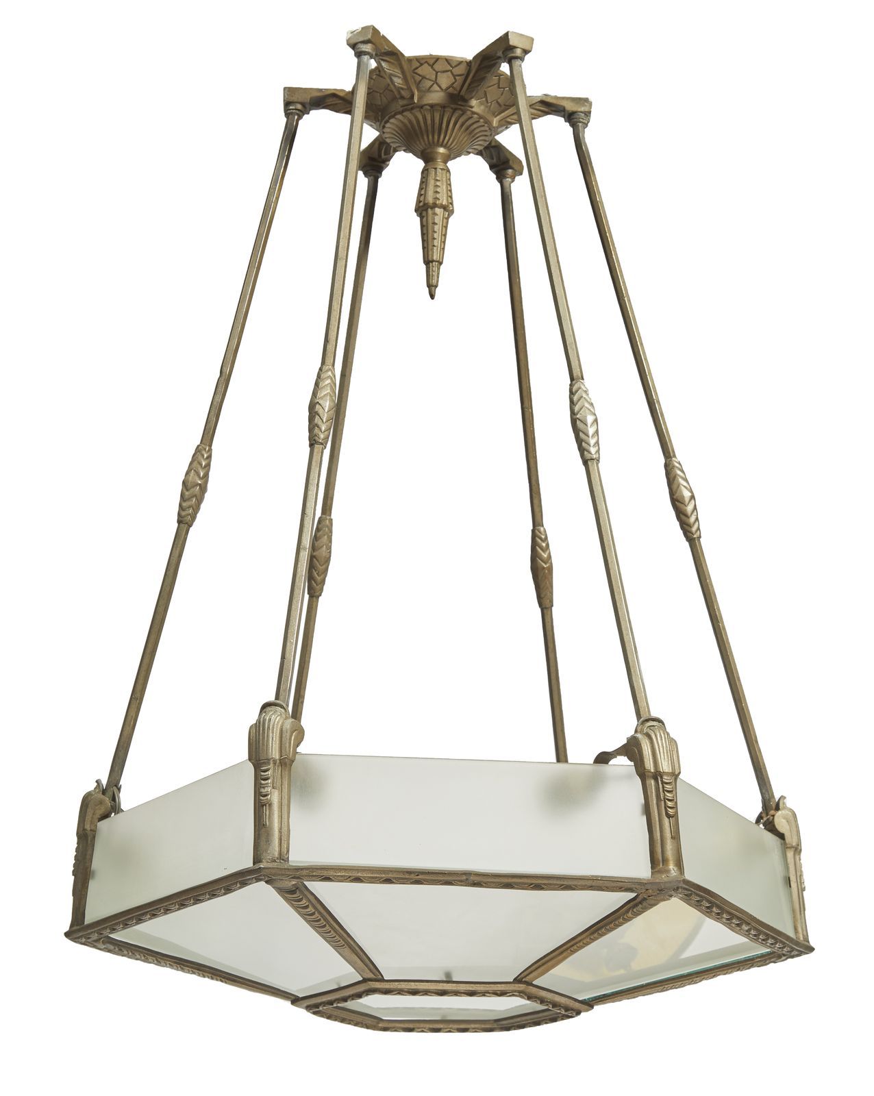 Null 78-Bronze hexagonal chandelier decorated with geometrical patterns, the wal&hellip;