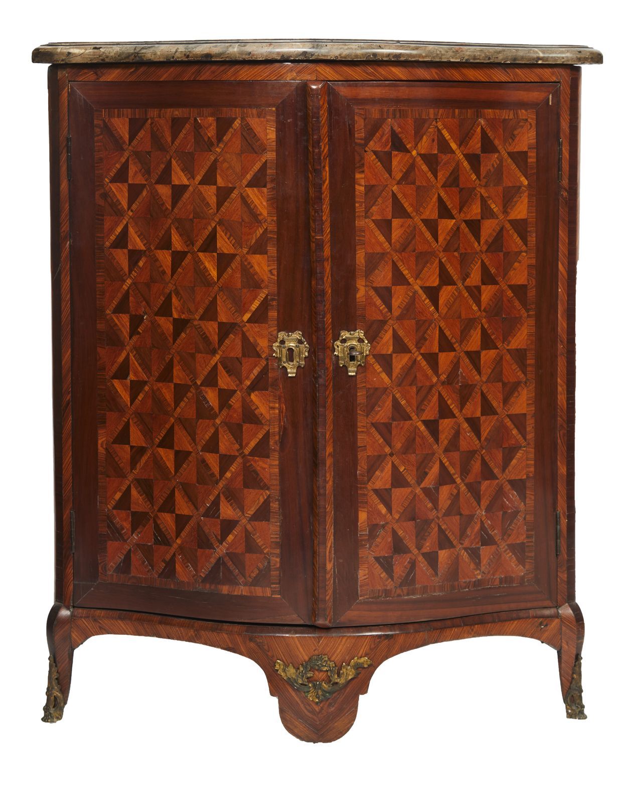 Null 408-Wooden inlaid veneer cove with diamond-shaped motifs in filleted frames&hellip;