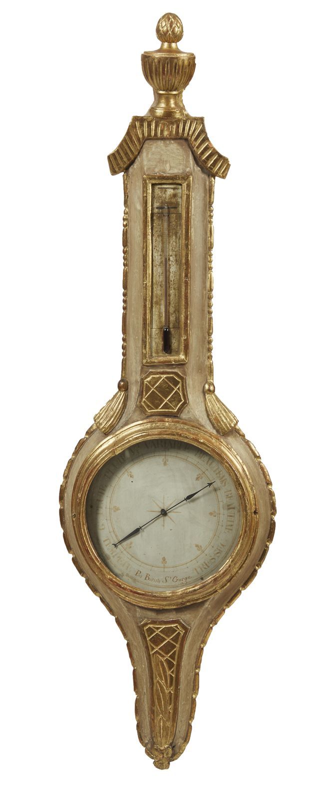 Null 144-Baromètre-thermomètre en bois laqué et doré à décor sculpté de motifs d&hellip;