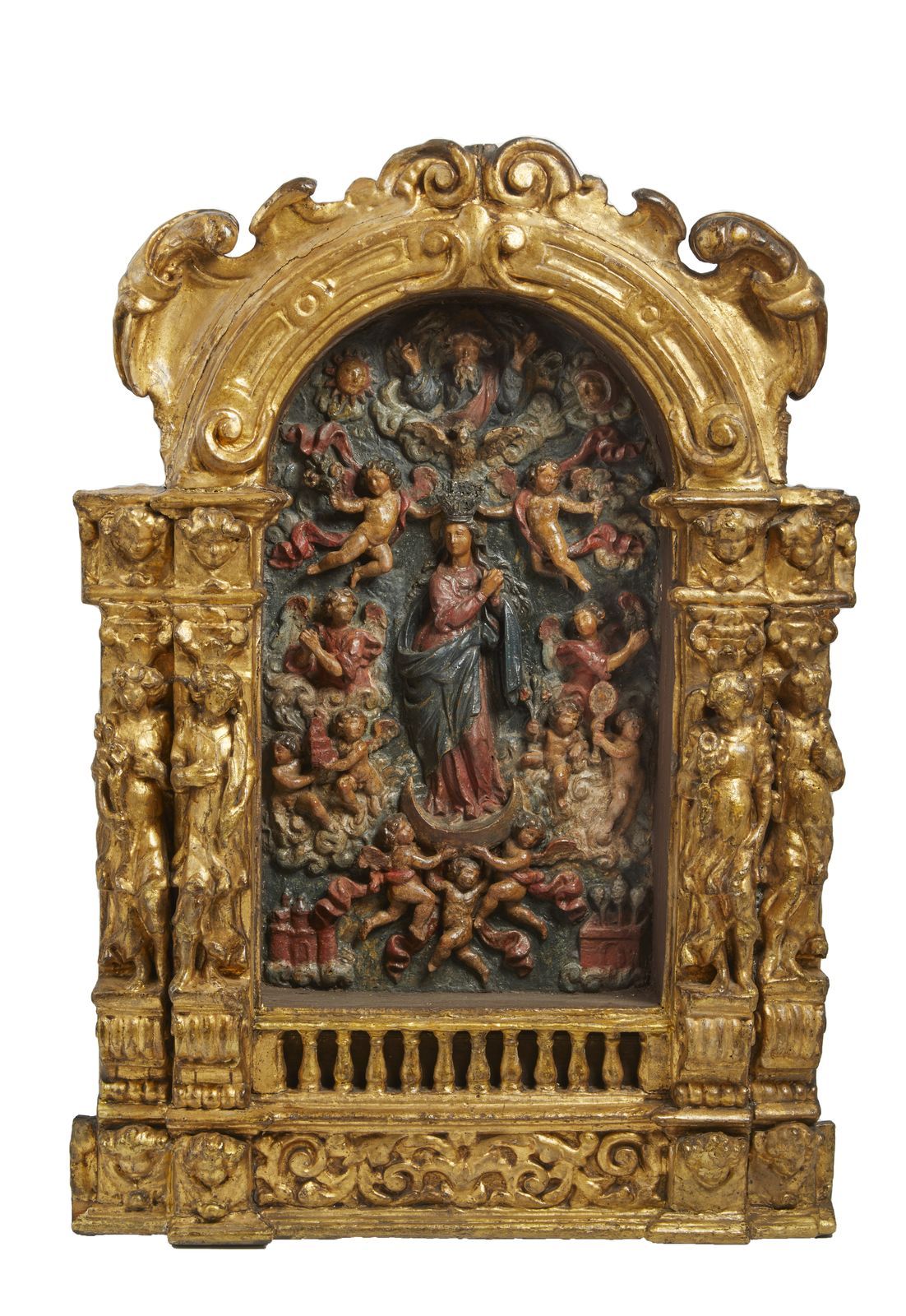Null 236-圣母升天

半浮雕的多色和镀金木制的会幕元素。

漂亮的建筑框架，由四个壁柱组成，下部有天使装饰的栏杆；上部有一个拱门。

17世纪

使用条&hellip;