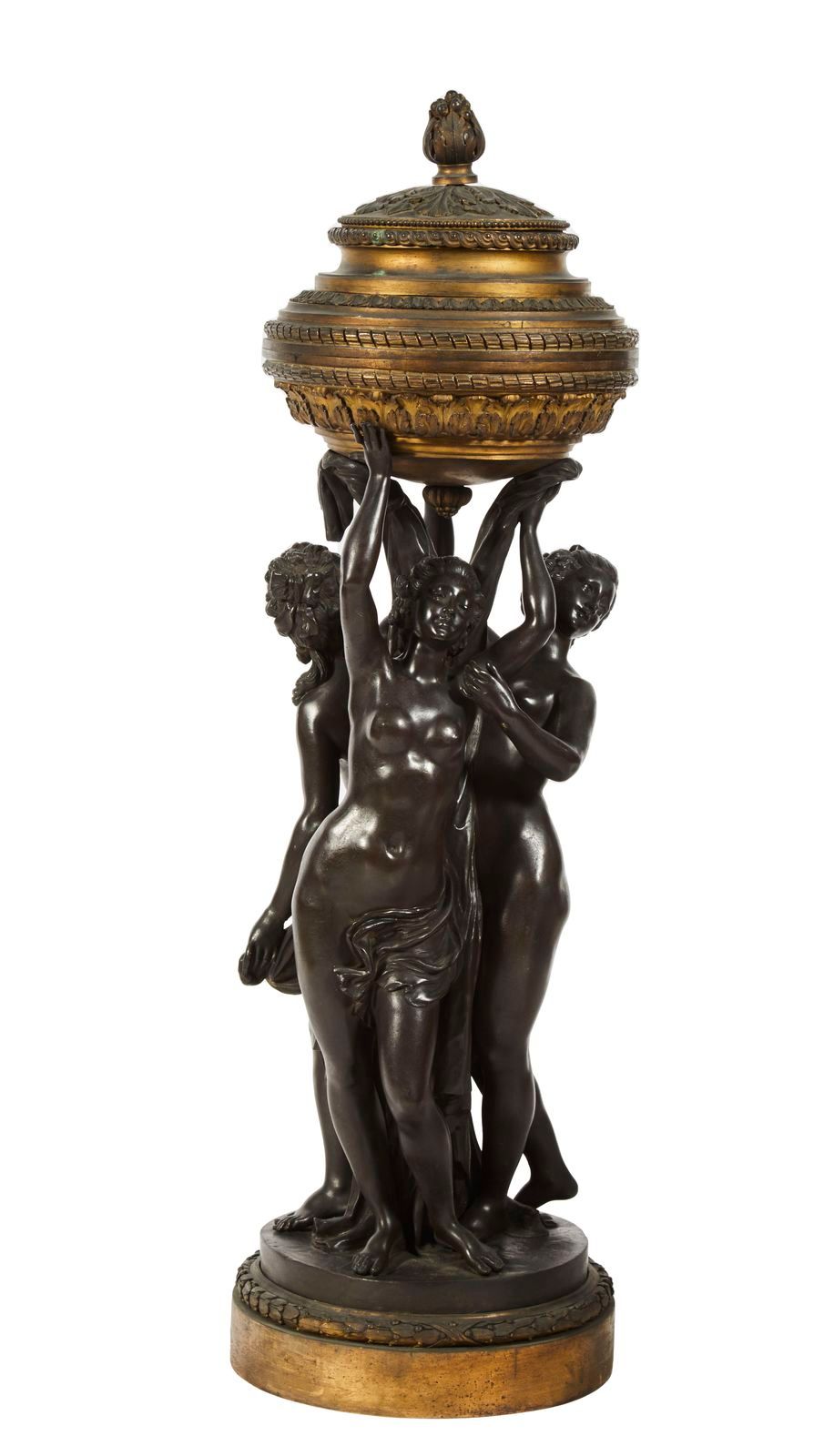 127 Les trois grâces 
Sculpture en bronze patiné et bronze doré à décor en ronde&hellip;
