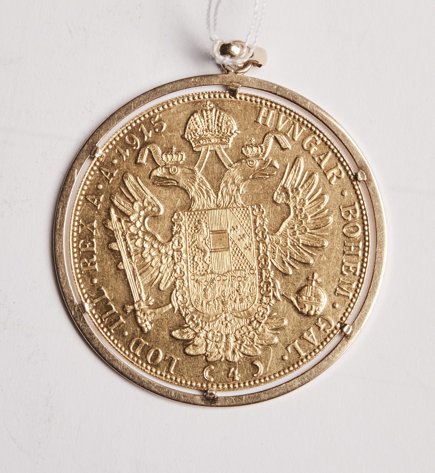 Null 40 4-Dukaten-Münze 1915, Gold montiert, Gewicht 17,2 g