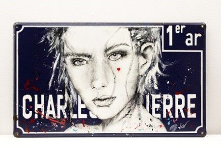 Null 6 L'empreinte Jo V. 

Rue Charles Daguerre 

Collage, acrilico, tecnica mis&hellip;