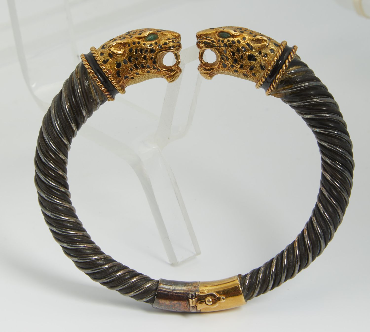 Null 266 -Panther head bracelet in yellow gold with silver patina and horsehair,&hellip;