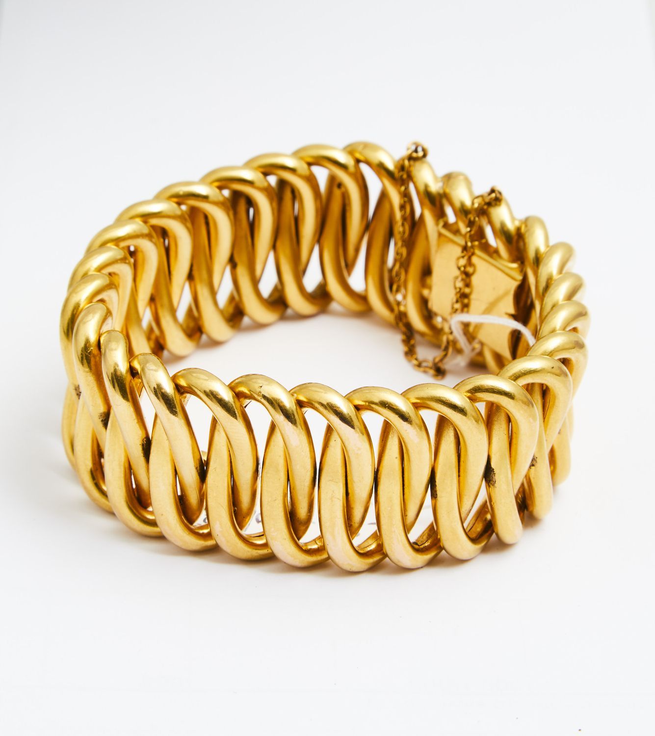 Null 195 Bracciale in oro giallo a maglie oblunghe intrecciate, polso 20 cm, pes&hellip;