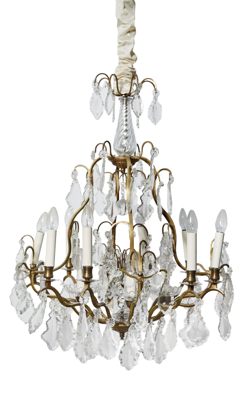 Null 280 Gilt bronze chandelier with twelve lights on two rows, faceted crystal &hellip;