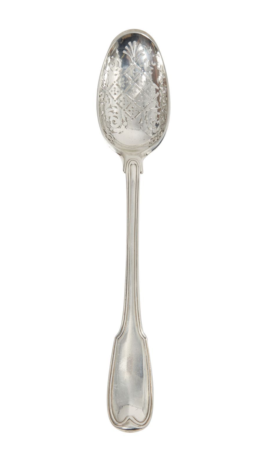 Null 8-银色橄榄勺，穿孔

佩皮尼昂，1720-1725年，金匠I.Navier大师

重量：138克