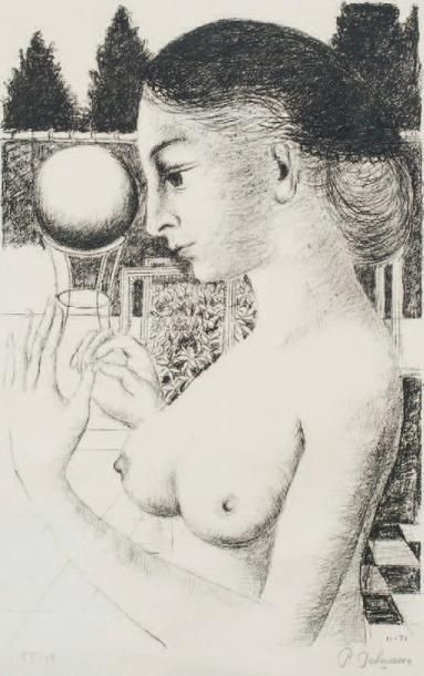 Paul DELVAUX (1897-1994) Femme à la boule, 1971 Lithographie en noir. Signée en &hellip;