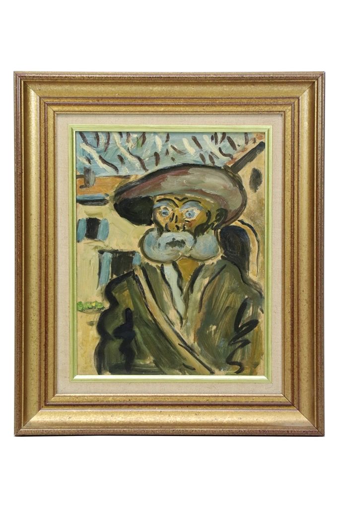 AUGUSTE CHABAUD (1882-1955) 奥古斯特-沙博德（1882-1955）。戴贝雷帽的老人在前面。纸板上的油画，无签名。尺寸：33x26厘米