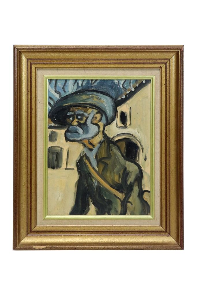 AUGUSTE CHABAUD (1882-1955) 奥古斯特-沙博德（1882-1955）。戴着四分之三贝雷帽的老人。纸板上的油画，无签名。尺寸：33x25&hellip;