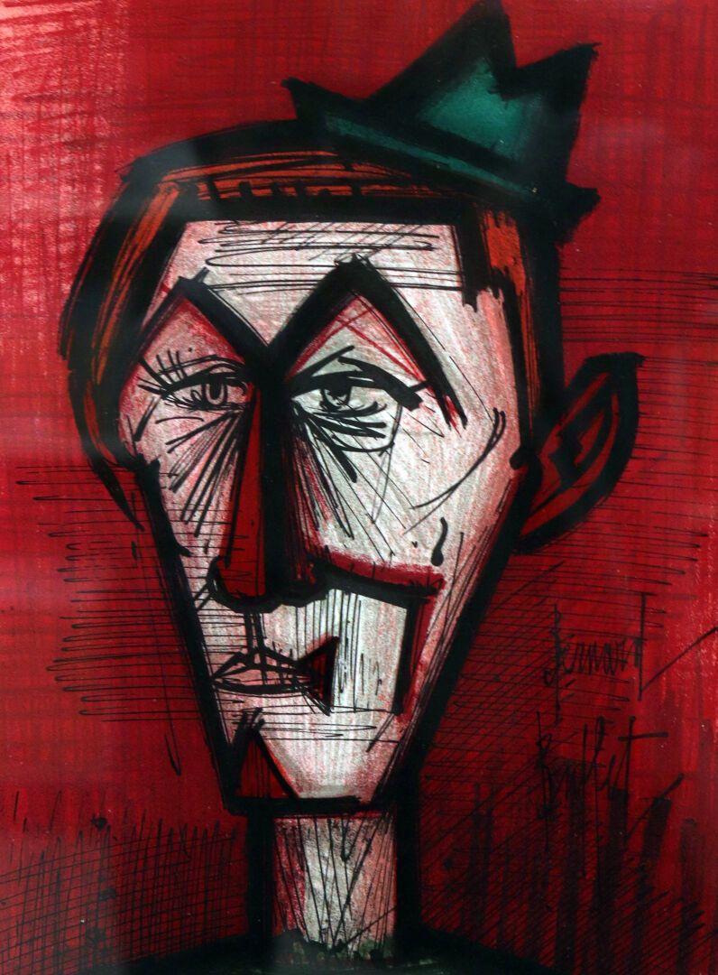 Null Bernard BUFFET (1928-1999) : le clown au fond rouge. Lithographie signée da&hellip;