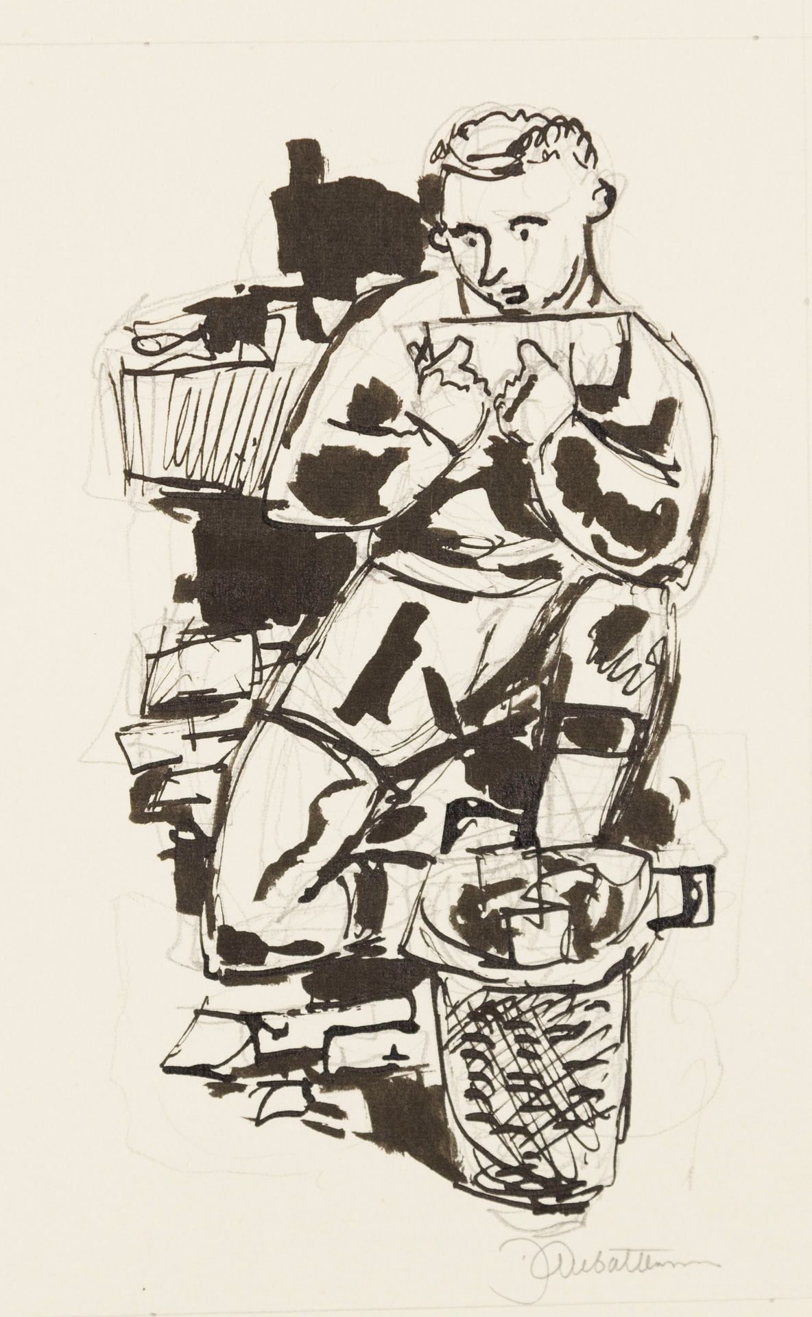 Battermann, Jan Battermann, Jan (1909-1999). 24 dessins, pinceau à encre sur cra&hellip;