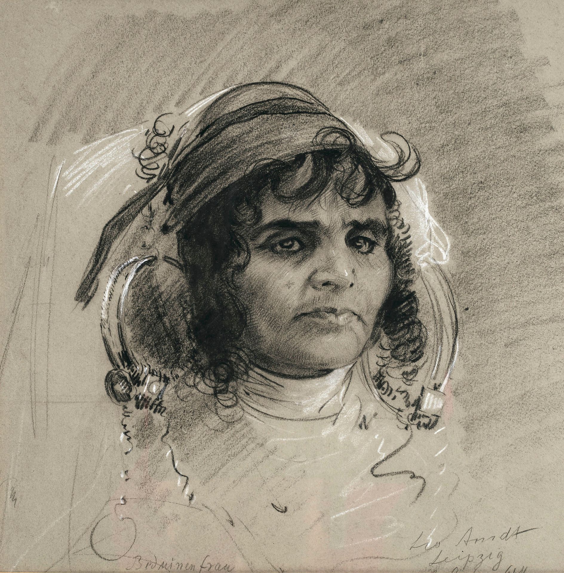 Arndt, Leo Arndt, Leo (1857-1945). Une femme bédouine. Dessin. Craie noire, reha&hellip;