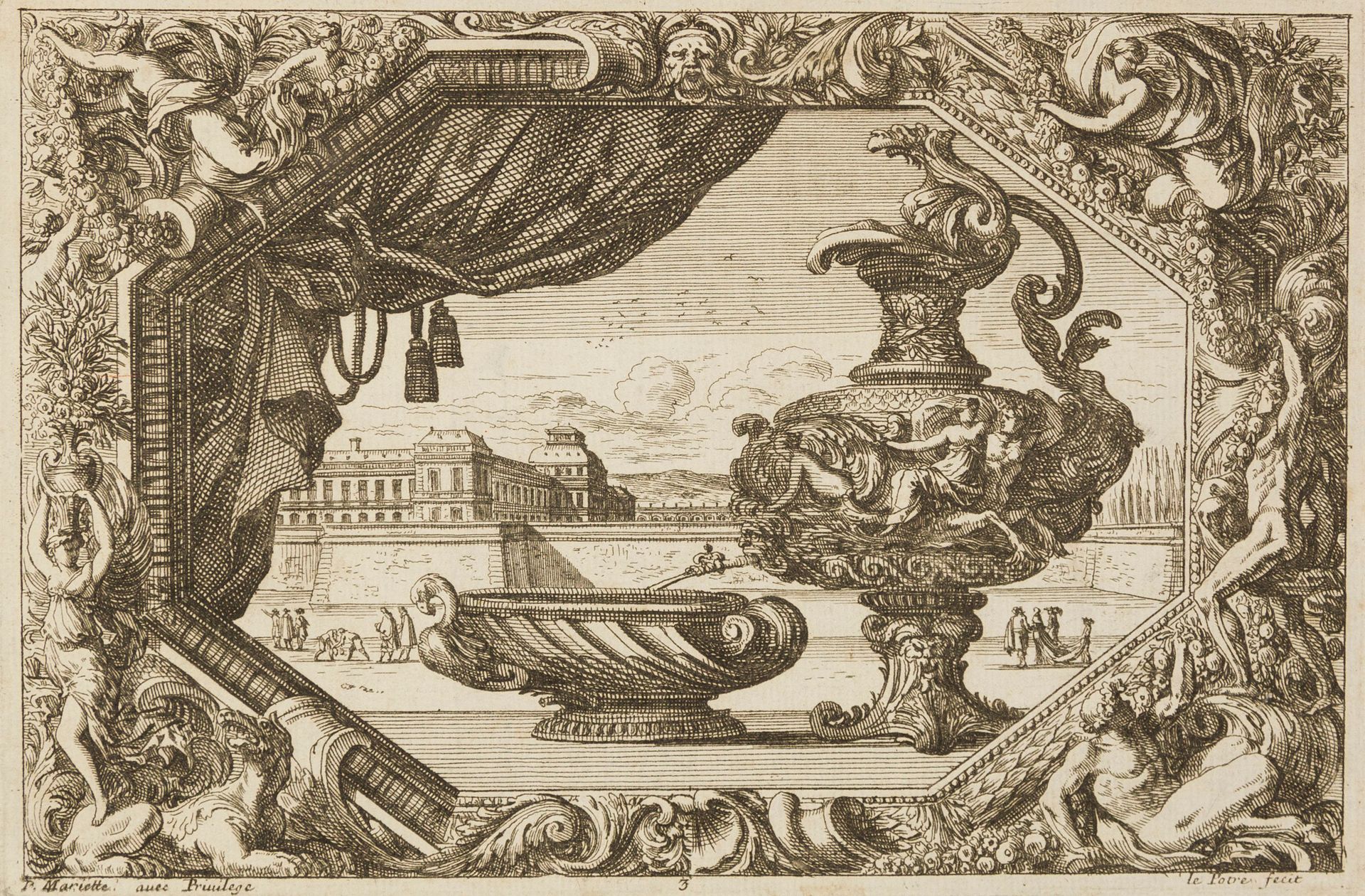 Ornament. – Jean Le Pautre 饰品。-让-勒保特（1618-1682）。巴洛克式框架的建筑前的华丽船只。铜版画，出版商地址：P. Mar&hellip;