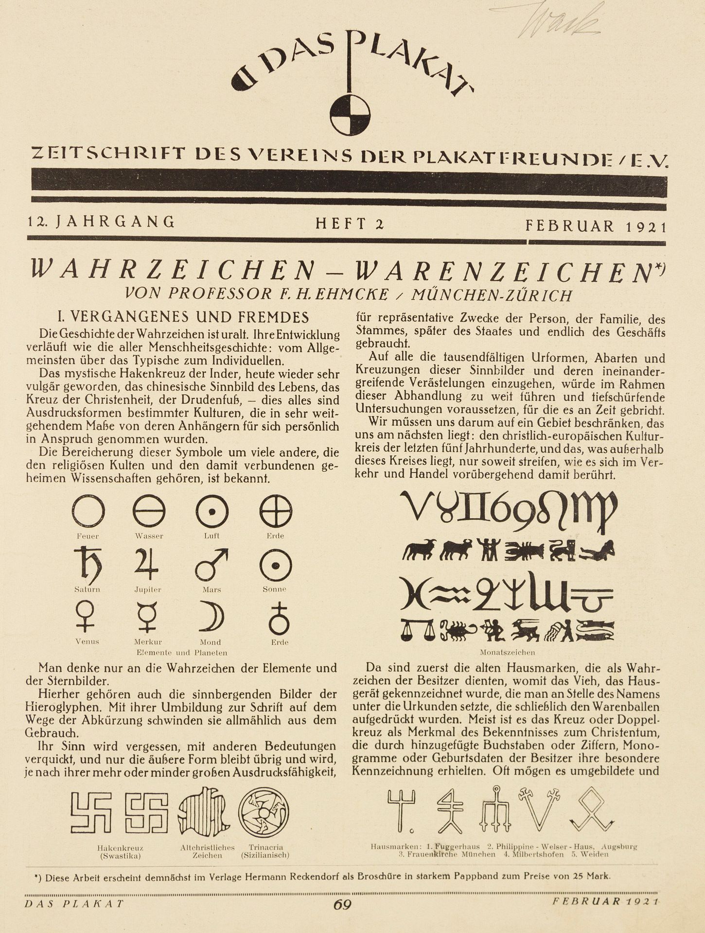 Plakat. – F. H. Ehmcke, Plakat. – F. H. Ehmcke, Wahrzeichen – Warenzeichen. Them&hellip;