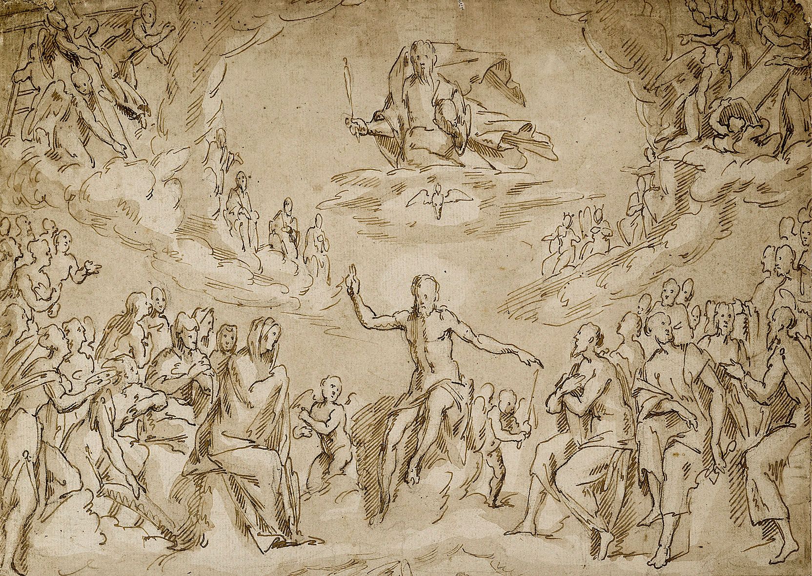 Parmigianino Parmigianino(Francesco Mazzola), 1503-1540, 或圈。神圣三位一体的启示。绘图。墨笔，深褐色，&hellip;