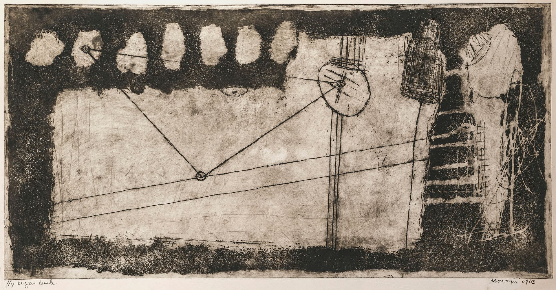 Montyn, Jan 蒙特恩，扬（1924-2015）。蚀刻。有签名和日期的1963年的四幅编号版画之一。版画，版式大小为39.5:80厘米。