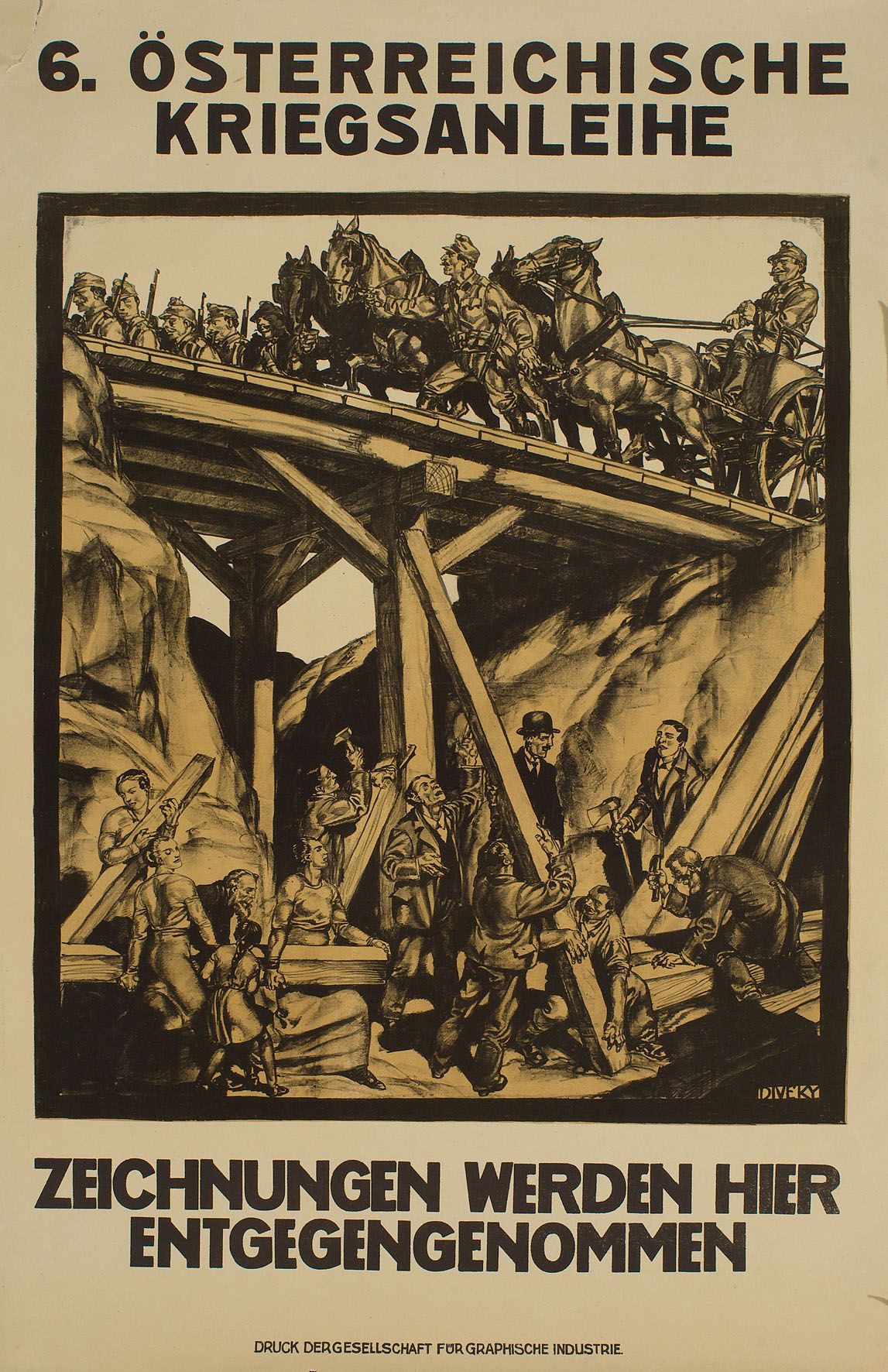 Plakat. – Josef Divéky 海报。-约瑟夫-迪韦基（1887-1951）。第六次奥地利战争债券。海报。彩色石版画，在石头上签名，约1917年。&hellip;