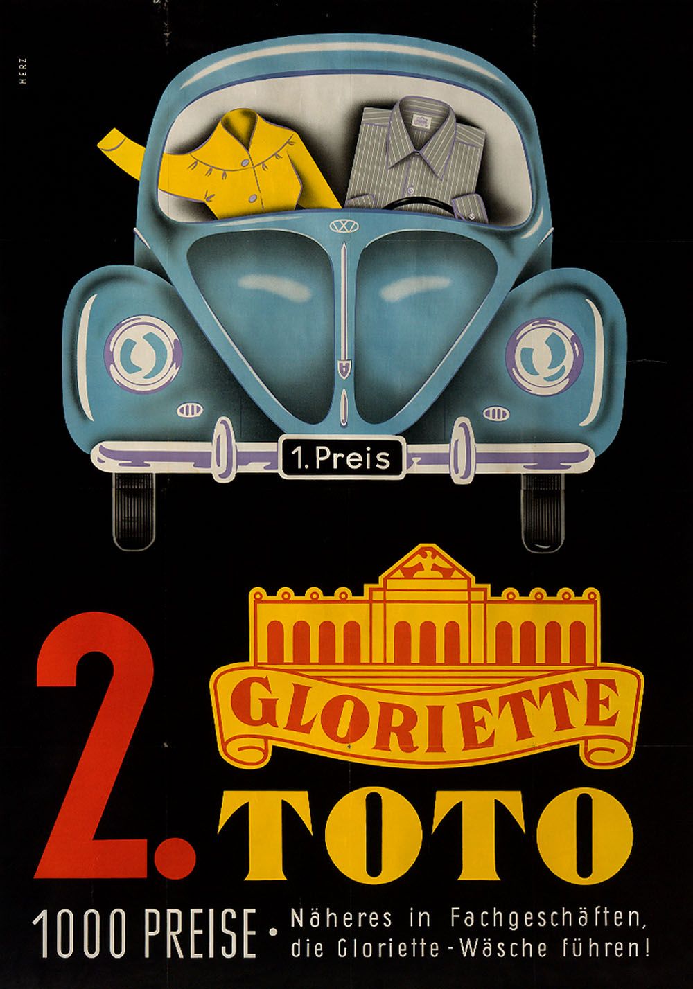 Plakat. – Volkswagen. – Gloriette, 海报。- 大众汽车公司。-Gloriette,2. Toto.1000美元的奖金。海报。彩&hellip;