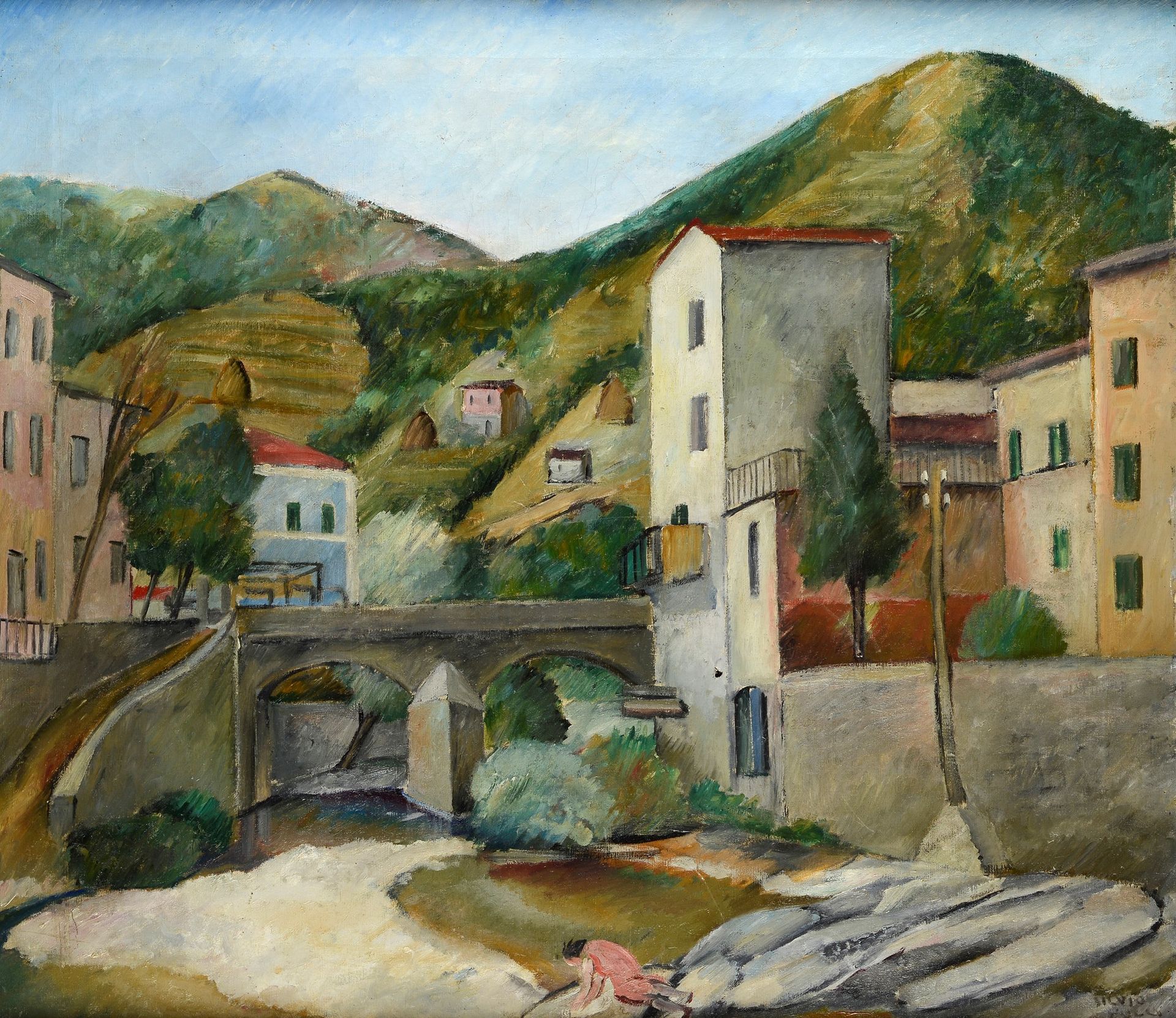 Silvio Pucci (Pistoia, 1892 - Firenze, 1961) - Paesaggio con ponte Huile sur toi&hellip;