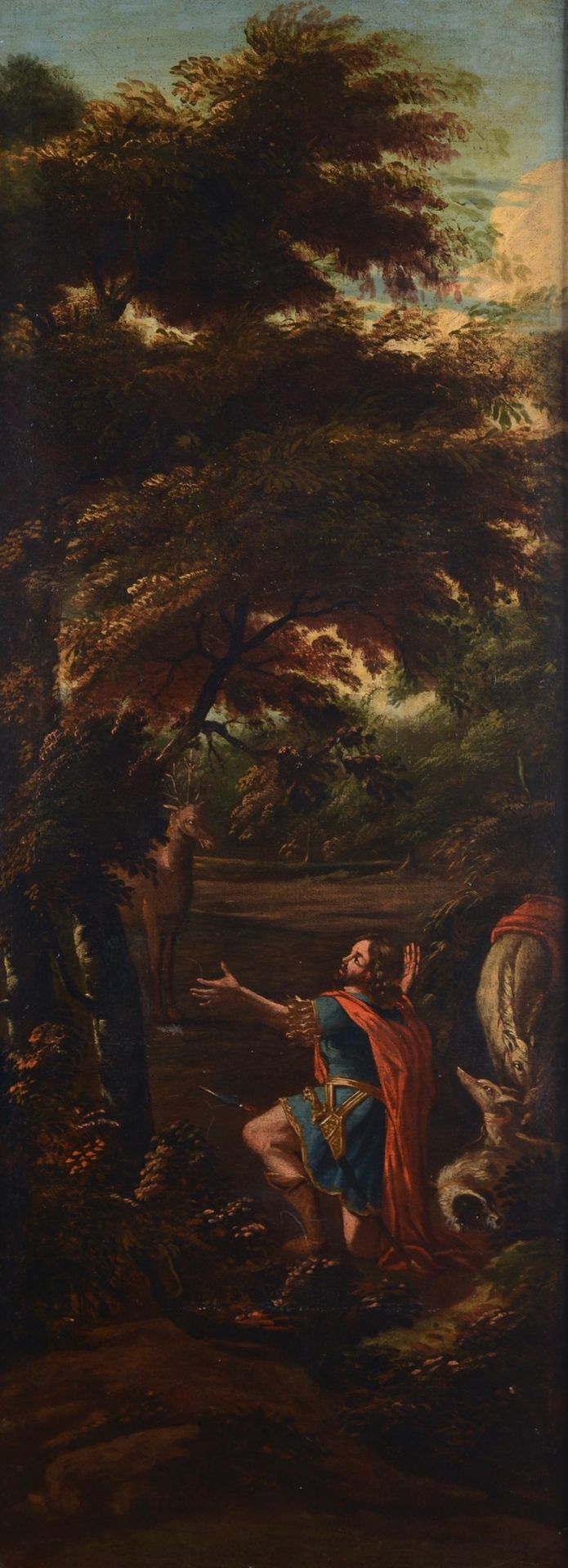 Anonimo, XVII sec. - Visione di Sant'Eustachio Huile sur toile, 195x72 cm.