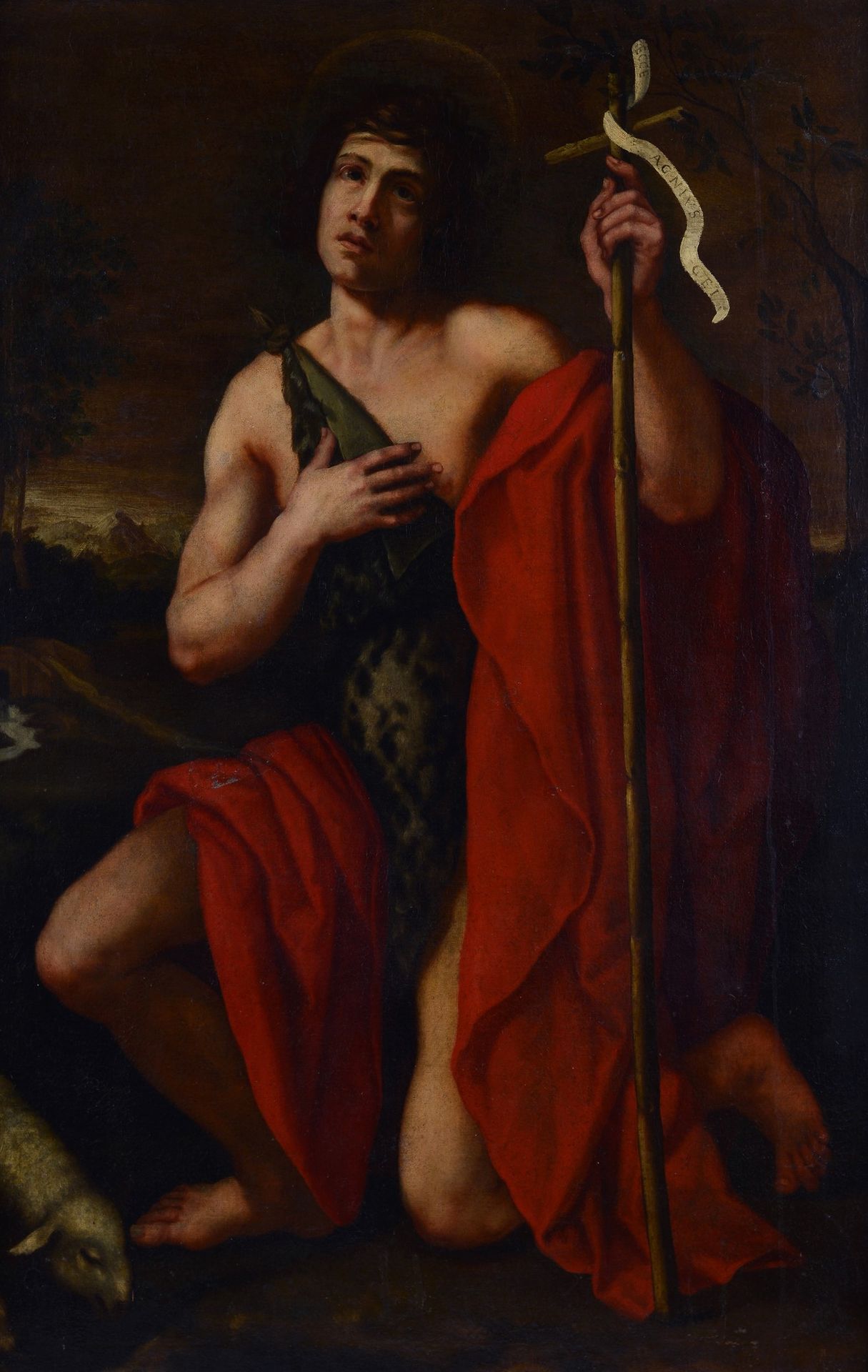 Scuola Fiorentina, XVII sec. - San Giovanni Battista Huile sur toile, 146x87 cm.&hellip;
