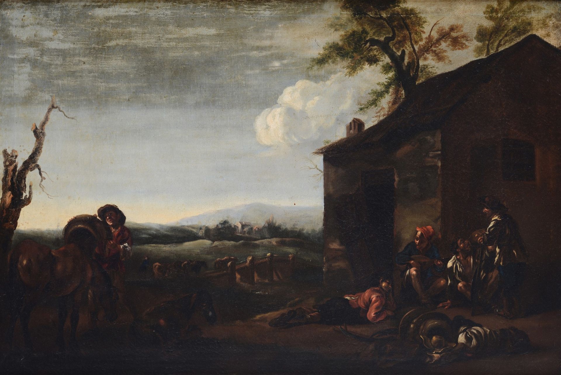 Scuola dei bamboccianti, XVII sec. - Scena di genere Huile sur toile, 51x76 cm.
