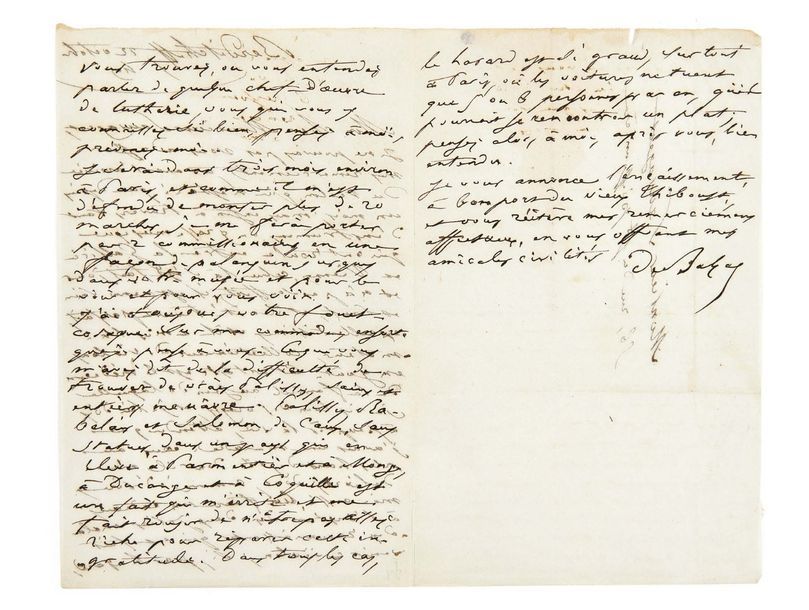 BALZAC, Honoré de (1799-1850). 
Lettre autographe signée à Charles Sauvageot
Ber&hellip;