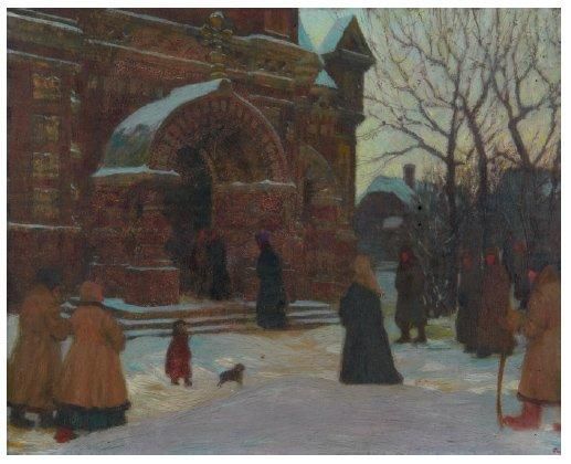 ÉCOLE RUSSE DU DÉBUT DU XXE SIÈCLE Entrée d'une église sous la neige Huile sur c&hellip;