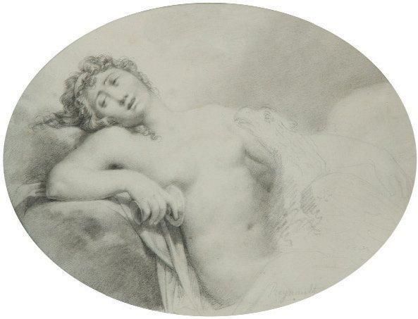 JEAN-BAPTISTE REGNAULT Paris, 1754 - 1829 Hébé et Jupiter Crayon noir de forme o&hellip;