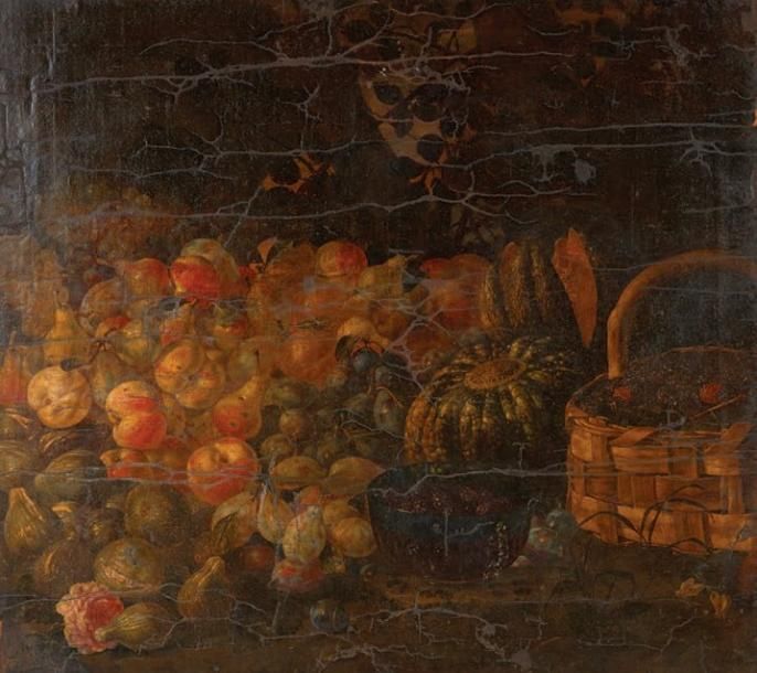 ECOLE NAPOLITAINE VERS 1700 Composition au panier et aux fruits Huile sur toile &hellip;