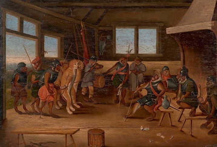 Ecole Flamande du XVIIIe siècle Suiveur de Jan van Kessel Le tribunal des singes&hellip;