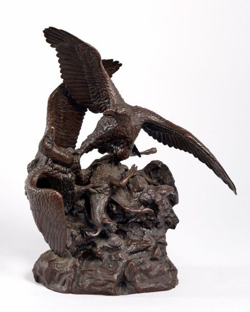 Christophe FRATIN (1801-1864) Deux aigles se disputant un chamois
Bronze.
Signé.&hellip;