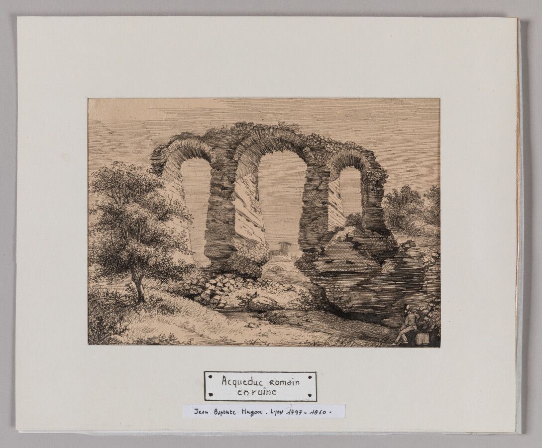 Null Jean Baptiste HUGON

(Lyon 1797 - 1860)

Ruines d'un aqueduc romain

Plume &hellip;