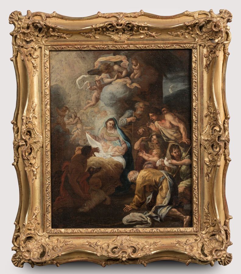 Null ECOLE ITALIENNE du XVIIIème siècle. "L'Adoration des Bergers". Huile sur to&hellip;