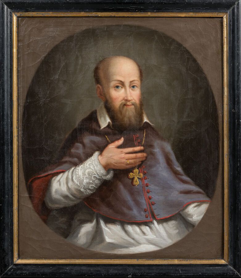 Null École FRANÇAISE du XVIIIème siècle. "Portrait de saint François de Sales". &hellip;