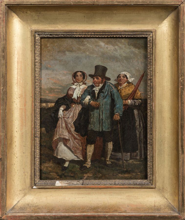 Null Auguste de CHATILLON (1808-1881). Les bourgeois. Huile sur toile signée en &hellip;