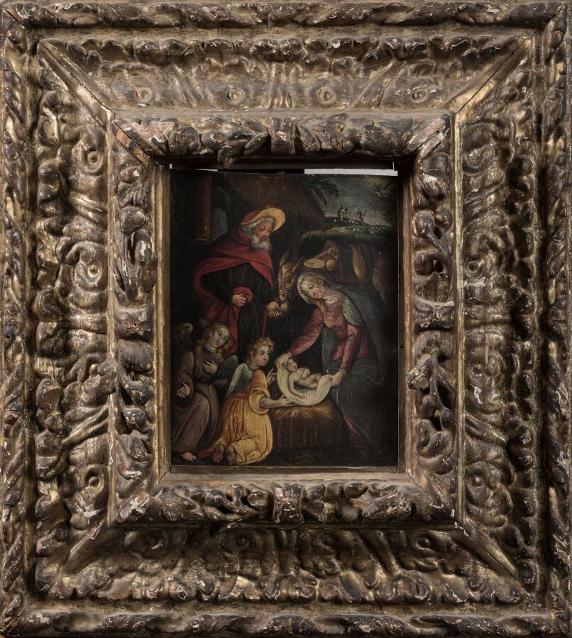 Null ECOLE FRANCAISE du XVIIème siècle "Nativité". Huile sur panneau de chêne. 2&hellip;