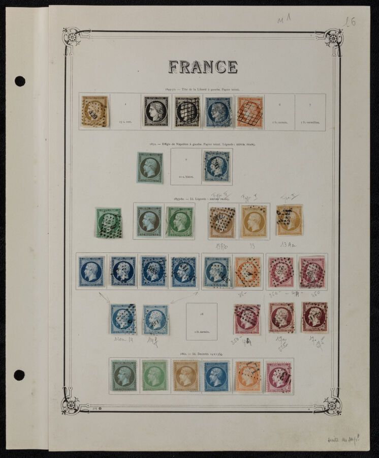 Null 法国邮票：第一古典部分从N°1到N°106，报价非常重要，大部分邮票都是带铰链的新票。不错的收藏：报价超过40000欧元。