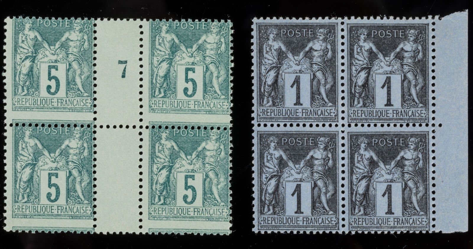 Null Timbre N°75 Type II - Bloc de 4 timbres : 5c vert avec piquage déplacé & Mi&hellip;