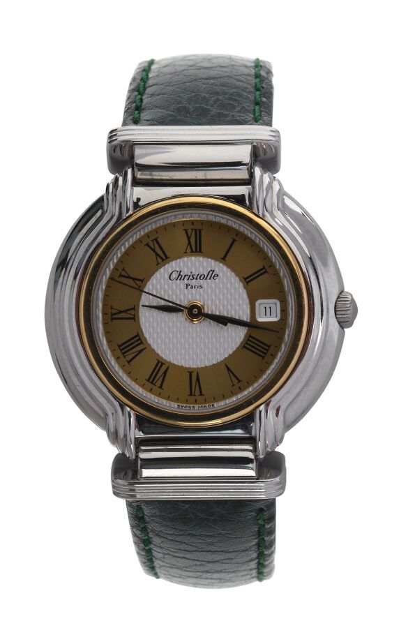 Null CHRISTOFLE - 26 mm steel and gold-plated steel ladies' watch, round case, t&hellip;