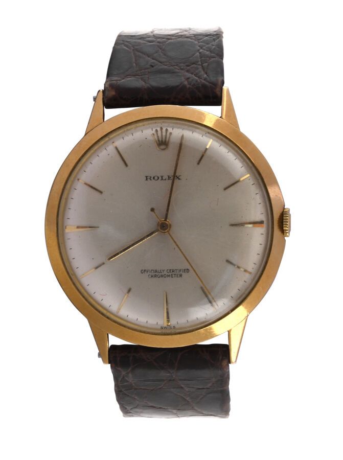 Null ROLEX - MONTRE d'homme vers 1940 , boîtier rond en or jaune 750/°° extra-pl&hellip;