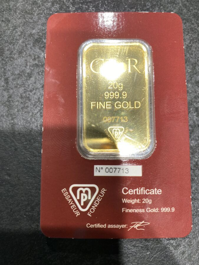 Null 20 g di oro INGOT 999,9 CPOR 007713

Lotto non presente nello studio, vendu&hellip;