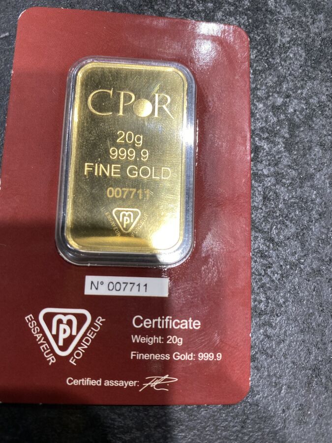 Null 20 g de oro INGOT 999.9 CPOR 007711

Lote no presente en el estudio, vendid&hellip;